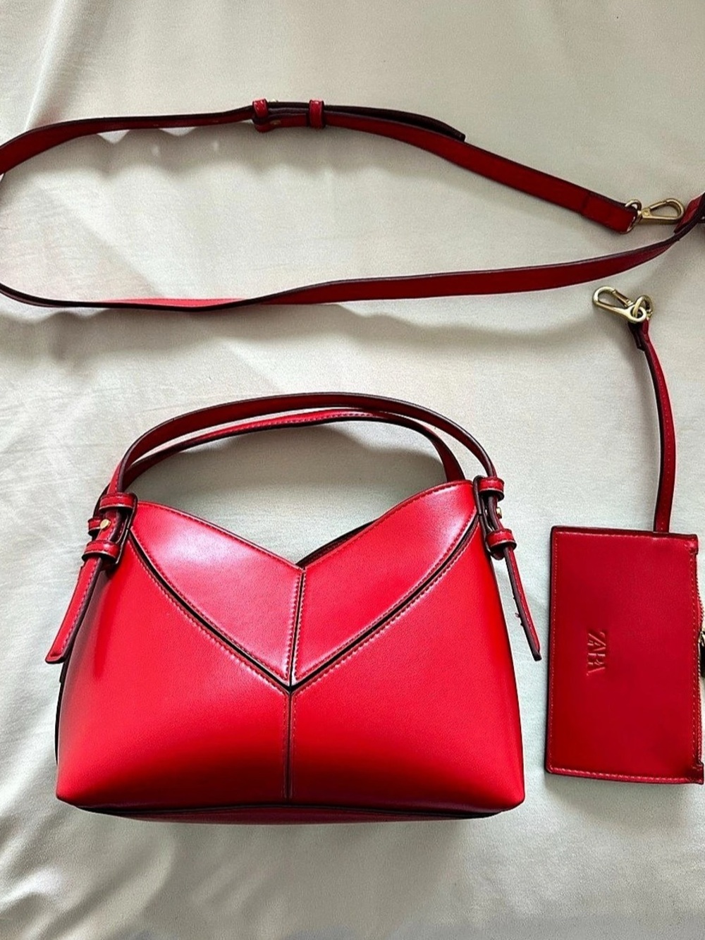 Zara Mini Seam Detail Bucket Bag Red